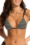 Seafolly Inka Stripe D Cup Bralette Bikini Top In Black In Black