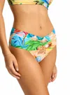 Seafolly South Pacific Gathered Band Retro Bikini Bottom In Turquoise In Multi