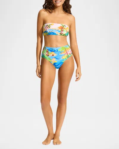 Seafolly South Pacific High-waist Bikini Bottoms In Turquoise