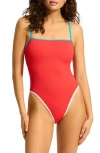 Seafolly Square Neck One-piece Swimsuit In Red