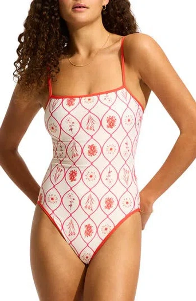 Seafolly Square Neck One-piece Swimsuit In Red