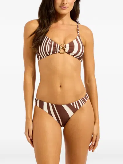 Seafolly Stripe-print Bikini Top In Brown