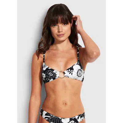 Seafolly Summer Of Love Bra Women's Black White Floral Ring Front Bralette Jzz95