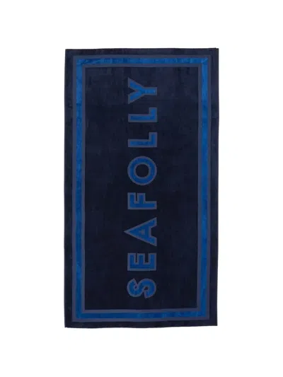 Seafolly Summer Solstice Logo Fringed Beach Towel In Blue
