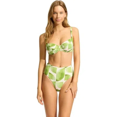 Seafolly Sunray Bikini Top Women's Sage Leaf Print Swimwear Underwire Gbo2401 In Green