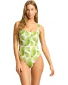 Seafolly Sunray Dd One-piece Women's Sage Square Neck Swimsuit Red41 In Green