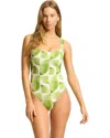 Seafolly Sunray Dd One-piece Women's Sage Square Neck Swimsuit Red41 In Green