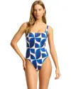 Seafolly Sunray Swimsuit Women Ultramarine Square Neck One-piece Beach Red274 In Blue