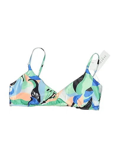 Seafolly Swimsuit Top Green Print Pattern Swimwear In Blue