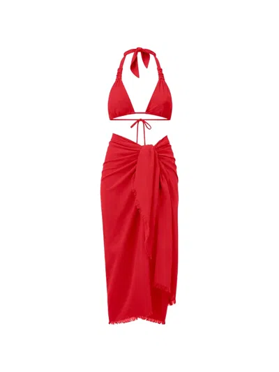 Seafolly Textured Fringed-trim Beach Wrap In Red