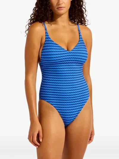Seafolly Textured-finish Swimsuit In Blue