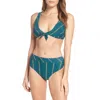 Seafolly Tie Front Bikini Top In Aralia Stripe In Green