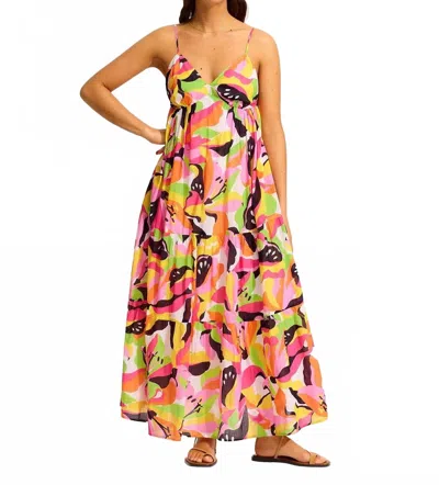 Seafolly Tiered Print Midi Dress In Hot Pink In Multi