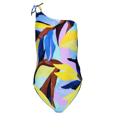 Seafolly Tropfest One Shoulder Keyhole Maillot True Navy In Multi
