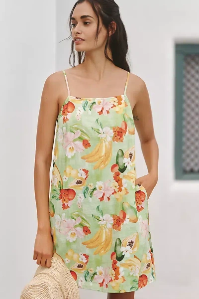 Seafolly Tropique Bandeau Linen Blend Mini Dress In Green