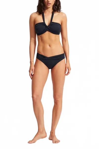 Seafolly Twist Band Mini Hipster Bikini Bottom In True Navy In Blue