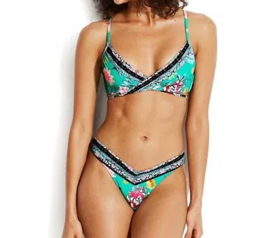 Seafolly Water Garden V High Cut Bottom In Evergreen In Green