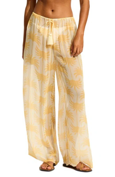 Seafolly Wide Leg Cover-up Drawstring Pants In Ecru