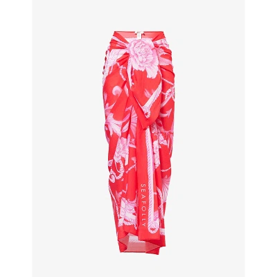 Seafolly Womens Chilli Red Ahoy Graphic-print Cotton Sarong