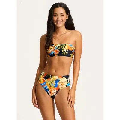 Seafolly Women's  Ciao Bella Bikini Bottom True Navy High-waisted Beach Gbo1302 In Multi