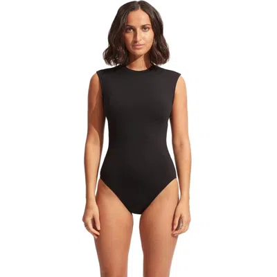 Seafolly Women's  Collective Swimsuit Black Stretch Open Back One-piece Red1131