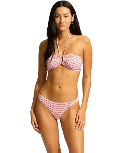 Seafolly Women's  Mala Bikini Bottom Blossom Stretch Hipster Swimwear Gbo723 In Pink