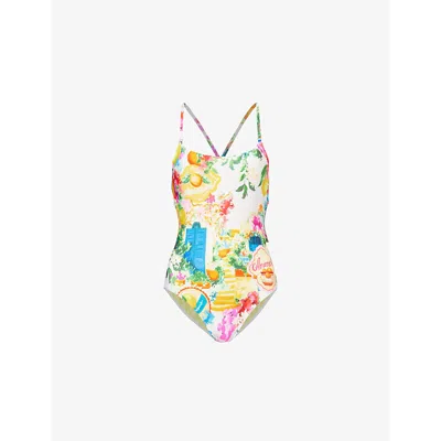 Seafolly Womens White Ciao Bella Graphic-print Stretch-recycled Nylon Swimsuit