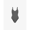 Seafolly Womens Black Mesh Effect V-neck Swimsuit In Black