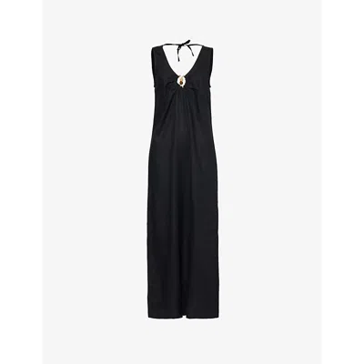 Seafolly Womens Palermo Keyhole Beaded Linen-blend Maxi Dress Black