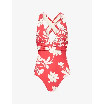 Seafolly Womens Cosmo Red Mayflower Cross-back Swimsuit In Pink