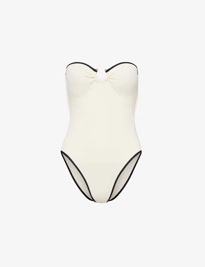 Seafolly Womens Ecru Beach Bound Two-tone Bandeau Swimsuit In Cream