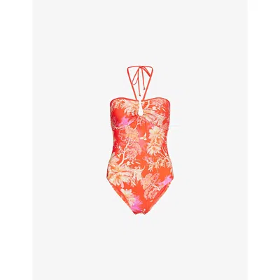 Seafolly Womens  Marbella Halter-neck Graphic-print Swimsuit In Flame