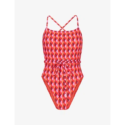 Seafolly Womens Flame Sorrento Reversible Square-neck Swimsuit In Orange