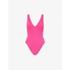 SEAFOLLY SEAFOLLY WOMEN'S FUCHSIA ROSE SEA DIVE V-NECK CRINKLED SWIMSUIT