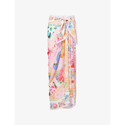 Seafolly Womens Parfait Pink Beach Boheme Graphic-print Cotton Sarong In Multi
