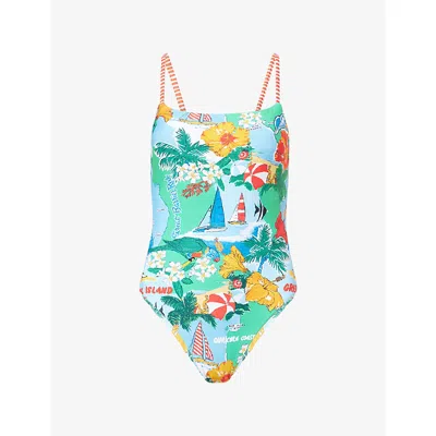 Seafolly Womens Powder Blue Viva Vacation Square-neck Swimsuit In Green