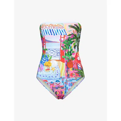 Seafolly Womens Sapphire La Boca Bandeau Swimsuit In Multi