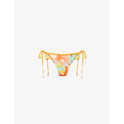 Seafolly Womens Aquarius Reversible Graphic-print Bikini Bottoms Turquoise