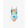Seafolly Womens Aquarius Square-neck Graphic-print Swimsuit Turquoise In Turquoise