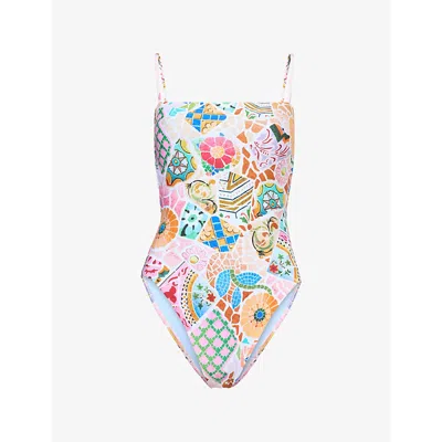 Seafolly Womens Parfait Pink Beach Boheme Square-neck Swimsuit In Multi
