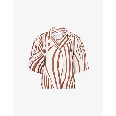 Seafolly Womens Ecru/cocoa Coastline Boxy-fit Woven Shirt In Multi