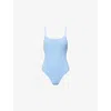 Seafolly Womens Cornflower Dive Scoop Drawstring Swimsuit In Blue