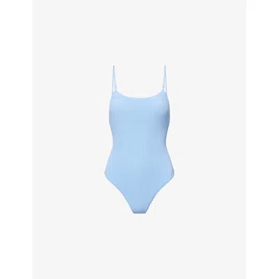 Seafolly Womens Cornflower Dive Scoop Drawstring Swimsuit In Blue