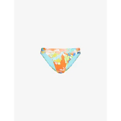 Seafolly Womens Turquoise High-leg Ruched-side Printed Bikini Bottoms