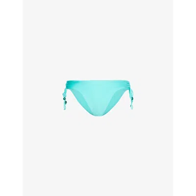 Shop Seafolly Womens Aquaticblu High-waisted Ruched-side Bikini Bottoms
