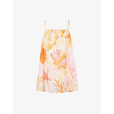 Seafolly Womens La Mer Graphic-print Bandeau Cotton Mini Dress White