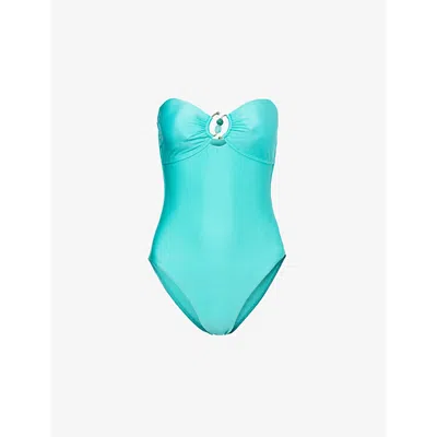 Seafolly Womens Palermo Ring Bandeau Beaded-hardware Swimsuit Aquaticblu