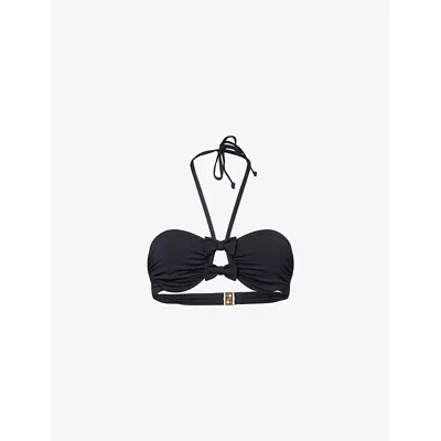 Seafolly Womens Black Ruched Halter Neck Underwire Bra