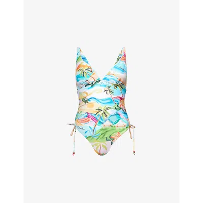 Seafolly Womens Turquoise South Pacific Drawstring Swimsuit