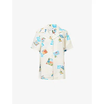 Seafolly Womens Ecru Sunset Short-sleeve Linen-blend Shirt
